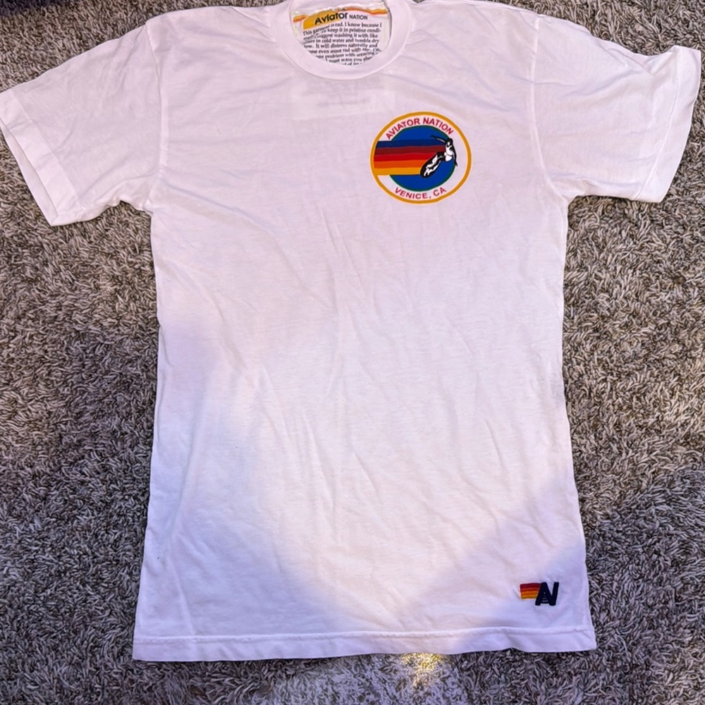 Aviator Nation White Tee with Multicolor Logo